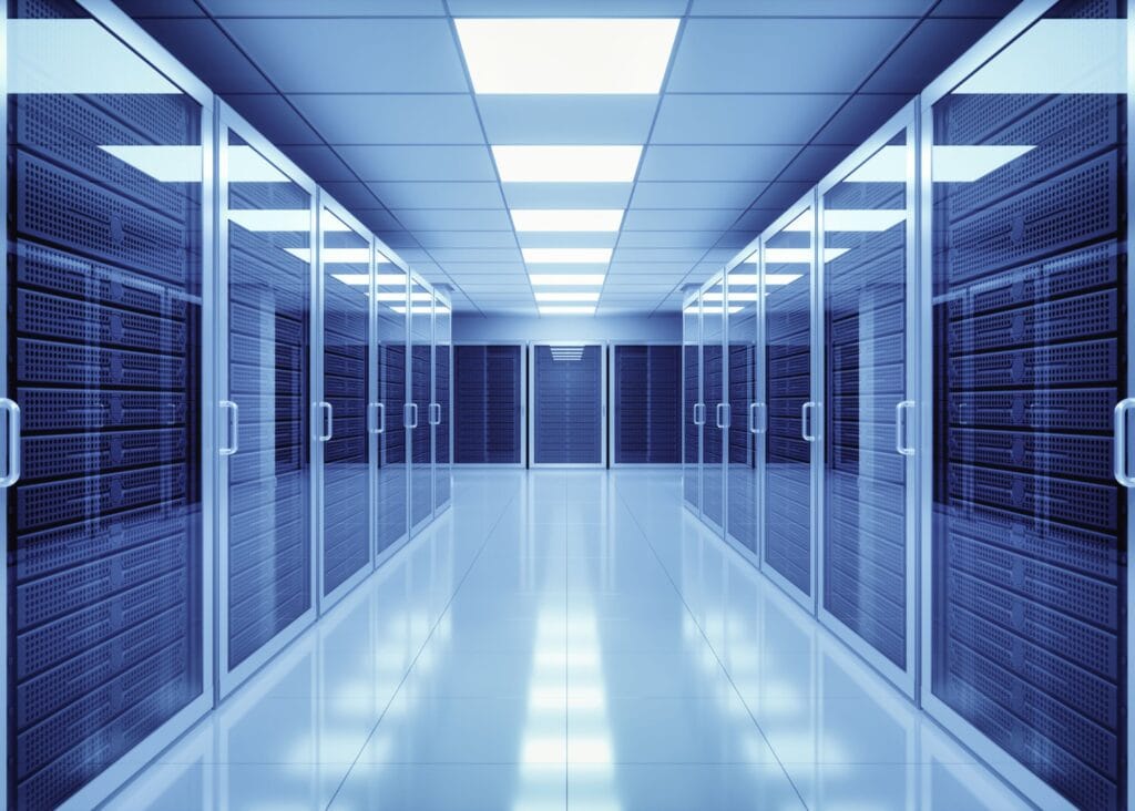 Sleek, futuristic data center interior