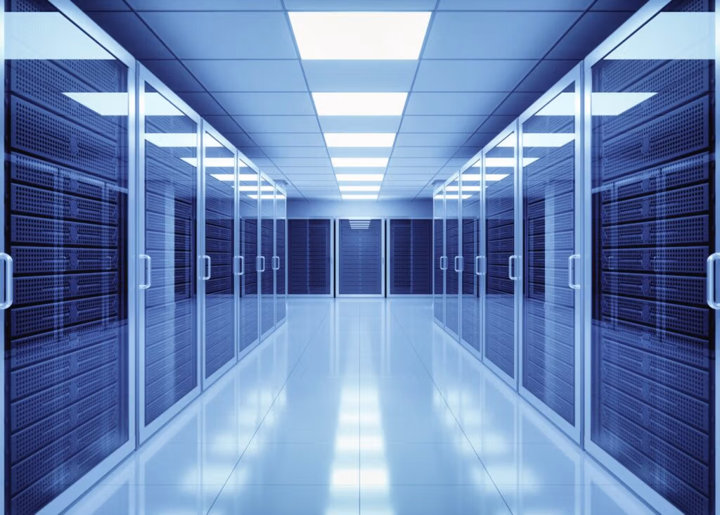 Sleek, futuristic data center interior