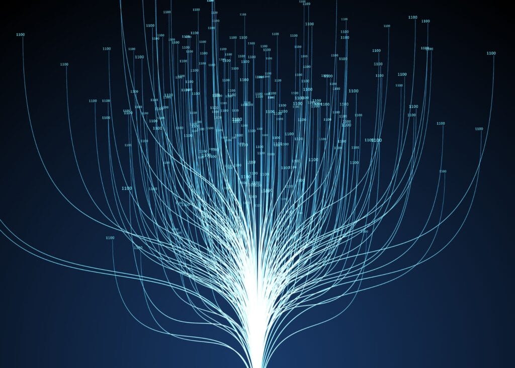 Data stream visualization with binary code branching like a tree